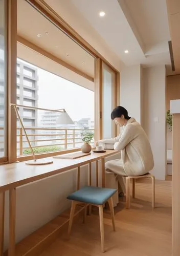 japanese-style room,oticon,wooden desk,writing desk,ryokan,ryokans,sky apartment,tatami,3d rendering,kurimoto,sketchup,archidaily,apple desk,modern room,modern kitchen interior,working space,shared apartment,smart home,modern office,folding table,Photography,General,Realistic