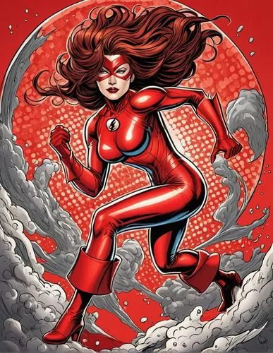 Superhero Woman in red tight suit.,red super hero,red lantern,scarlet witch,red,daredevil,red chief,firestar,fire siren,darth talon,red background,wanda,phoenix,on a red background,fiery,candela,red f