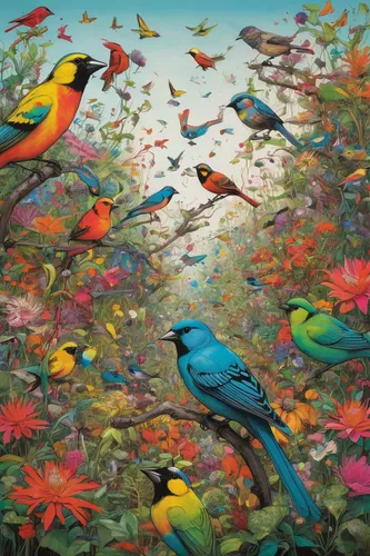 colorful birds,tropical birds,birds on a branch,birds on branch,flower and bird illustration,blue birds and blossom,songbirds,bird painting,bird kingdom,flock of birds,bird bird kingdom,wild birds,birds in flight,key birds,the birds,birds,hummingbirds,flying birds,garden birds,humming birds,Conceptual Art,Graffiti Art,Graffiti Art 05