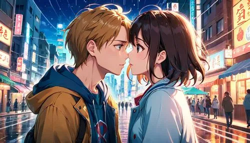 takamio,girl kiss,romantic scene,boy and girl,romantic portrait,tomoharu,anime cartoon,young couple,love background,first kiss,girl and boy outdoor,tamako,chopko,sarumi,romantic meeting,manhwa,bunmei,hideharu,shoujo,city ​​portrait,Anime,Anime,Realistic