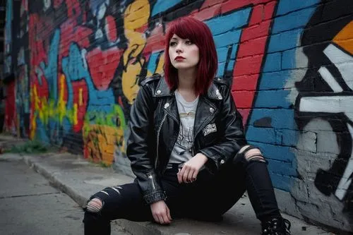 leather jacket,punk,brick wall background,grunge,goth woman,red brick wall,alleyway,lis,alley,red wall,goth subculture,concrete background,jacket,portrait background,morgan,black leather,denim jacket,portrait photography,street fashion,black coat,Illustration,Vector,Vector 10