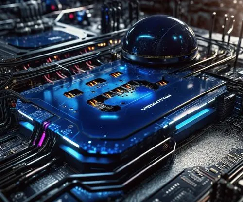 there is an electronic device that looks like a spaceship,motherboard,fractal design,motherboards,graphic card,mother board,circuit board,Photography,General,Sci-Fi