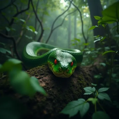 微距攝影,在棕色樹上的綠色的蛇,紅色眼睛
,蛇,lensball,green bubbles,green snake,green tree python,ludot,green python