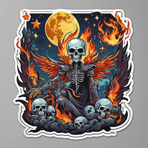 dance of death,day of the dead skeleton,angel of death,vintage skeleton,vanitas,grimm reaper,skull allover,fire angel,death god,calavera,grim reaper,muerte,dia de los muertos,days of the dead,calaverita sugar,skulls and,skeletons,danse macabre,halloween illustration,halloween vector character,Unique,Design,Sticker