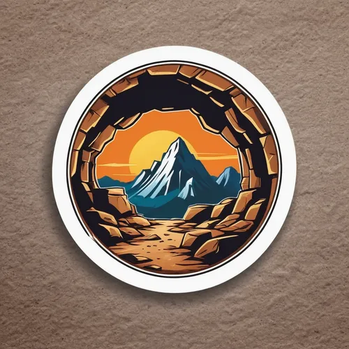 logo simple de un espeleologo dentro de una cueva. buen detalle. la cueva tiene estalactitas y estalagmitas. ,round autumn frame,mountain world,dribbble icon,shield volcano,gps icon,altiplano,mountain