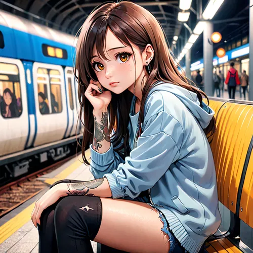 the girl at the station,shibuya,south korea subway,last train,train,korea subway,anime japanese clothing,train ride,skytrain,tsumugi kotobuki k-on,girl sitting,unknown,anime girl,train way,trains,early train,track,train platform,anime,subway,Anime,Anime,Traditional