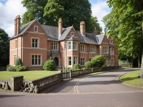 Transform the famous drawing by Bill Denny “Malvern College, House Nr. 7” into a contemporary, high-resolution black and white photo in an impressive way.,a large brick building with many windows on t