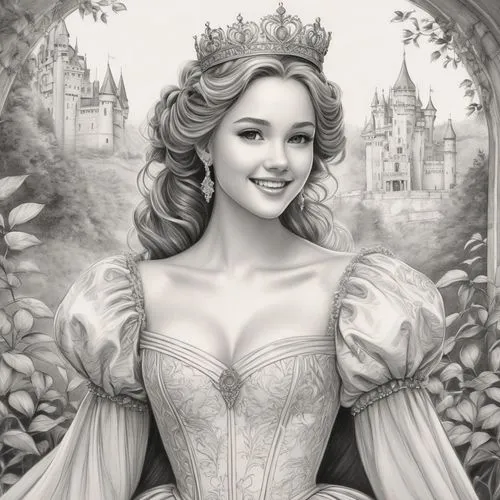 princess sofia,prinses,fairy tale character,princesse,princess,prinzessin,Illustration,Black and White,Black and White 30