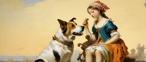 Write a heartwarming tale of friendship between a young girl and her loyal dog, who embark on countless adventures together.,girl with dog,fox terrier,old english terrier,milkmaid,boy and dog,smooth f