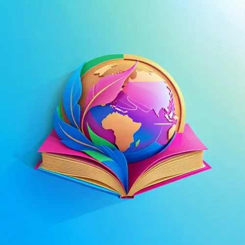 a logo of a university calles UGAM, use blue and green palettes of color,an open book with a colorful globe on top,dribbble icon,vector illustration,globecast,globalizing,book wallpaper,globemedia,tra