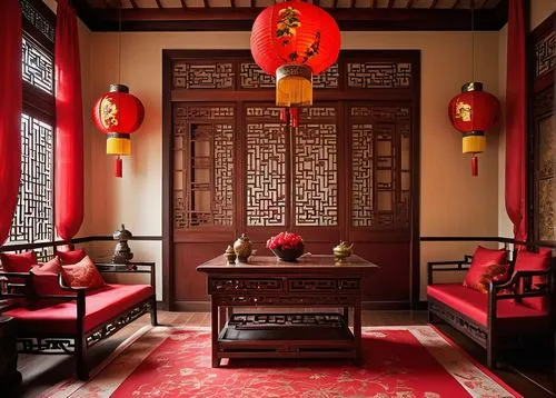 red lantern,japanese-style room,pingyao,shuozhou,oriental lantern,hengdian,chaozhou,asian architecture,qingcheng,qingchuan,longshan,jinyuan,suzhou,zhaozhou,mengzi,peranakan,fengshui,lacquerware,qianmen,wuzhen,Illustration,American Style,American Style 01