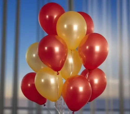 a bunch of balloons are on top of a vase,balloons mylar,red balloons,corner balloons,colorful balloons,happy birthday balloons,red balloon,Photography,General,Realistic