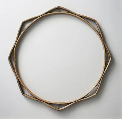 A frame made of wood against a white background,a circle with wooden sticks, forming it,circle shape frame,oval frame,mirror frame,copper frame,openwork frame,heart shape frame,Conceptual Art,Sci-Fi,S