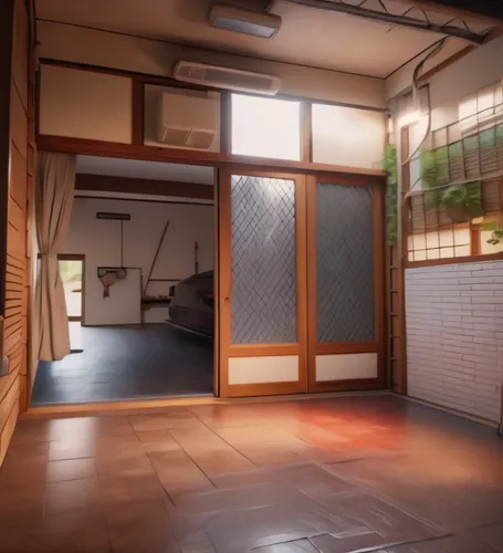 ryokan,japanese-style room,3d rendered,3d render,tatami,3d rendering,render,rendering,material test,3d mockup,kyoto,japanese background,b3d,hallway space,japanese architecture,wooden mockup,3d model,visual effect lighting,izakaya,core renovation