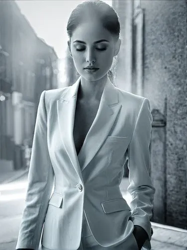 Pour her sweet open eyes,black and white pograph of a woman wearing a suit,lapsley,florrie,sade,hatun,businesswoman,gentlewoman,Photography,Black and white photography,Black and White Photography 01