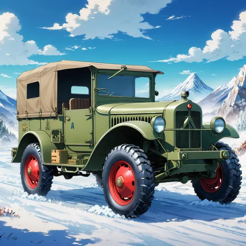 gaz-53,artillery tractor,ural-375d,willys jeep truck,dodge m37,willys jeep,uaz-469,uaz-452,military vehicle,locomobile m48,land rover series,military jeep,m35 2½-ton cargo truck,veteran car,gaz-m20 pobeda,uaz patriot,dodge power wagon,half track,ford model b,steyr 220,Illustration,Japanese style,Japanese Style 03