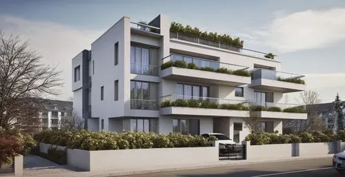 Need Rendered Elevation, realistic as much as possible with balcony Planters with Good Environment. ,an artistic rendering of a residential building with plants,immobilier,immobilien,inmobiliaria,euro