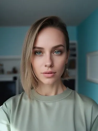 young woman with blue eyes looking to her right,cara,vlog,heterochromia,turtlenecks,turtleneck,polina,Photography,General,Natural