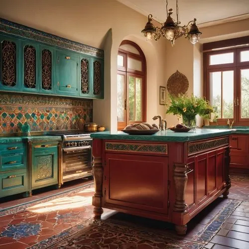 victorian kitchen,vintage kitchen,tile kitchen,kitchen interior,kitchen design,spanish tile,moroccan pattern,kitchen,kitchen counter,the kitchen,kitchen cabinet,cabinetry,big kitchen,dark cabinets,cabinets,chefs kitchen,art nouveau design,countertop,kitchen stove,russian folk style,Photography,General,Commercial