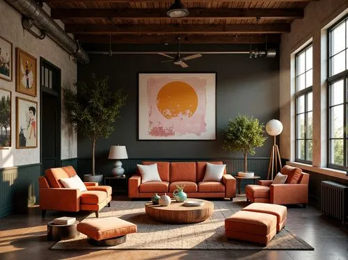 loft,living room,apartment lounge,livingroom,mid century modern,modern decor,danish furniture,ekornes,contemporary decor,sitting room,interior decor,interior design,aperol,sofa set,the living room of a photographer,mid century,soft furniture,minotti,furnishings,home interior