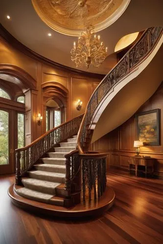 winding staircase,luxury home interior,circular staircase,staircase,wooden stair railing,wooden stairs,hardwood floors,outside staircase,staircases,spiral staircase,luxury home,stairs,cochere,stair,banister,millwork,entryway,upstairs,stairwell,bannister,Conceptual Art,Sci-Fi,Sci-Fi 21