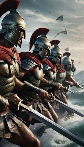 Brave 300 Spartans with swords run into battle, coast of Greece,,sparta,storm troops,hellenistic-era warships,vikings,rome 2,gladiators,romans,the roman centurion,shield infantry,warriors,germanic tri