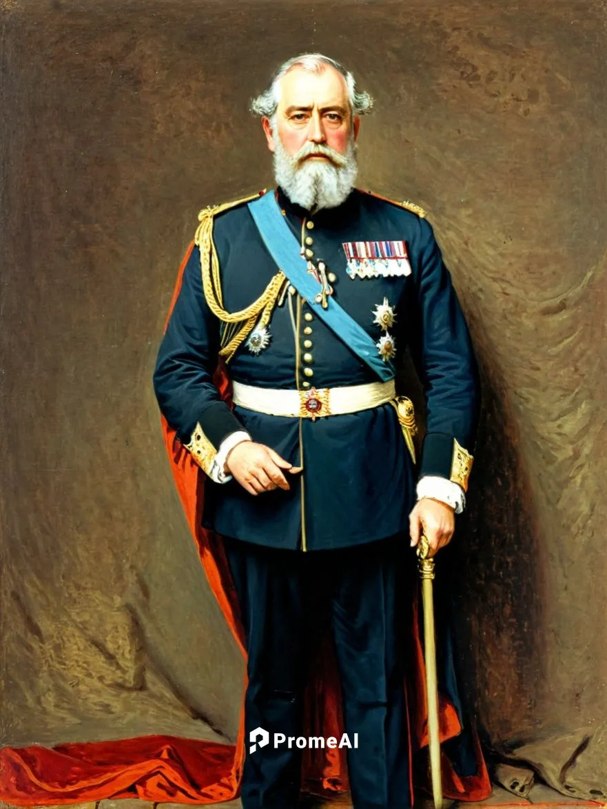 A regal king with beard and uniform.,rogstad,adolphus,gryzlov,fischhoff,venizelos,konstantinovich,gatsalov,generalmajor,dmitriyevich,anatolyevich,garibaldi,zaripov,emperor wilhelm i,androsov,vasilyevi