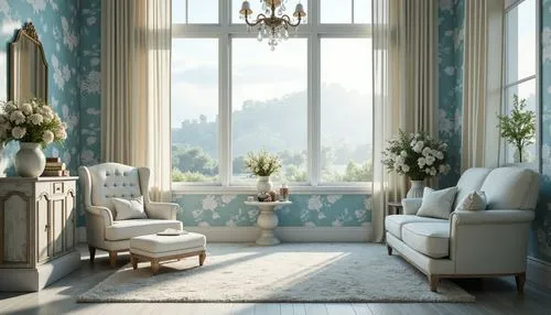 sitting room,gustavian,wallcoverings,danish room,bay window,housedress,hovnanian,decoratifs,sunroom,donghia,window curtain,interior decoration,ornate room,fromental,gournay,french windows,wallcovering,decors,interior decor,livingroom