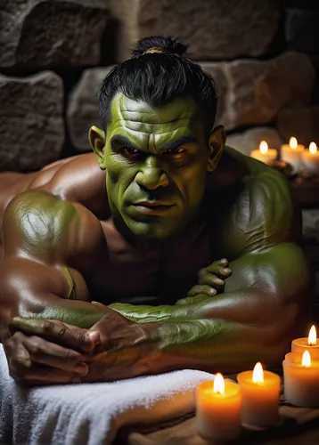 avenger hulk hero,hulk,orc,half orc,incredible hulk,ogre,halloween frankenstein,kiribath,frankenstein,massage stones,green skin,spa,cosplay image,health spa,michelangelo,ayurveda,matcha powder,yoga guy,frankenstien,matcha,Art,Classical Oil Painting,Classical Oil Painting 11