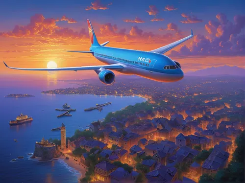 china southern airlines,southwest airlines,flying island,jet plane,air transportation,air new zealand,boeing 737 next generation,narrow-body aircraft,boeing 787 dreamliner,concert flights,airliner,air transport,airline,world travel,aeroplane,supersonic aircraft,seaplane,airline travel,airplanes,aerospace manufacturer,Illustration,Realistic Fantasy,Realistic Fantasy 27