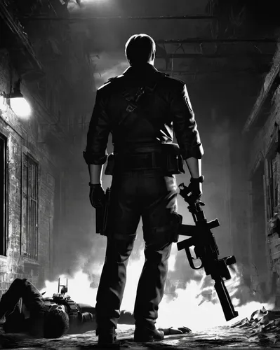 warsaw uprising,fallout4,fallout,man holding gun and light,lost in war,black city,stalingrad,film noir,gunfighter,mercenary,sniper,medic,enforcer,fury,rifleman,terminator,war correspondent,sledge,assassination,shooter game,Photography,Black and white photography,Black and White Photography 08