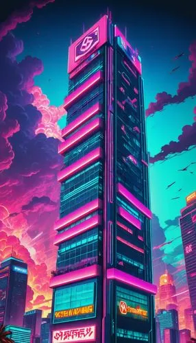 cybercity,cybertown,skyscraper,colorful city,cyberpunk,pc tower,Conceptual Art,Sci-Fi,Sci-Fi 28