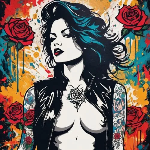 baroness,tattoo girl,viveros,rosson,cool pop art,chicana,pop art style,faile,winehouse,chicanas,lady rocks,pop art woman,gangloff,black rose,karou,wildhearts,blue rose,popart,vanderhorst,lilith,Art,Artistic Painting,Artistic Painting 42