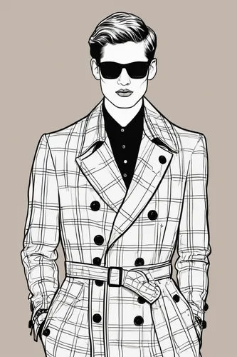 fashion vector,suit actor,stylish boy,spy visual,man's fashion,60's icon,men's suit,frock coat,gentleman icons,suit,retro 1950's clip art,overcoat,50's style,white-collar worker,spy,aristocrat,men clothes,suit of spades,office line art,woman in menswear,Illustration,Black and White,Black and White 04