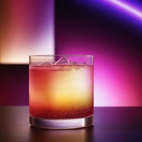 glass, fizz, gradient liquid, on table,a glass on a counter with liquid and ice,neon cocktails,cocktail,negroni,sazerac,cosmopolitans,cosmopolitan,Photography,General,Commercial