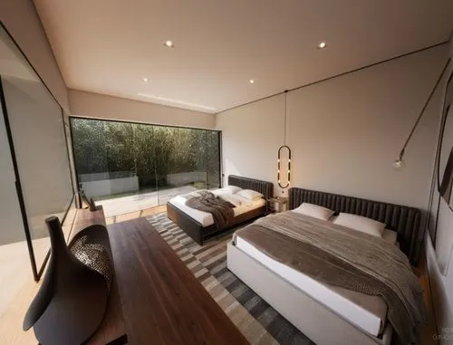 this is a nice bedroom with big windows,modern room,bedrooms,bedroomed,sleeping room,bedroom,japanese-style room,interior modern design,guest room,great room,bedroom window,contemporary decor,loft,hea