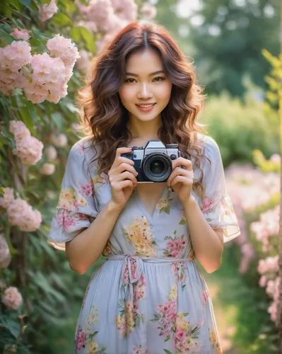 beautiful girl with flowers,girl in flowers,japanese floral background,vintage asian,flower background,vietnamese woman,floral background,a girl with a camera,minolta,portrait photographers,vintage floral,mirrorless interchangeable-lens camera,mamiya,colorful floral,floral japanese,nature photographer,photographer,nikon,floral frame,vietnamese,Illustration,Japanese style,Japanese Style 21