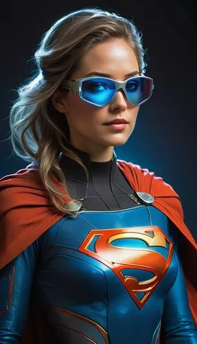 SUPERGIRL WEARING SUPER GLASSES,a female wearing supermans glasses is standing up,kara,supergirl,supera,kryptonian,supes,super woman,Conceptual Art,Sci-Fi,Sci-Fi 22