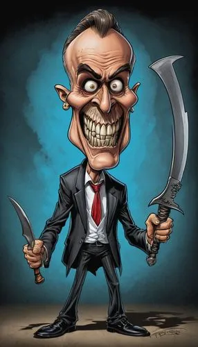 caricature,caricaturist,geppetto,bogeyman,puppet,jigsaw,huntsman,angry man,murderer,knife head,threaten,governor,holder,puppeteer,henchman,butcher ax,scissors,bill,crook,cartoonist,Illustration,Abstract Fantasy,Abstract Fantasy 23