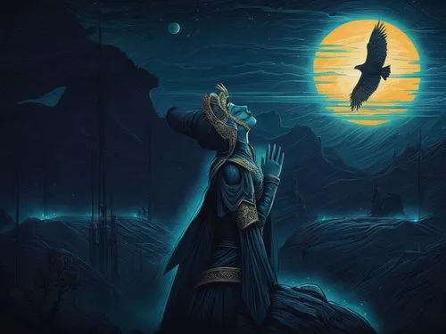 amazing painting ,moonsorrow,ravenclaw,asatru,fantasy picture,thingol,sorceror,arcanjo,patronus,aegir,howling wolf,glorfindel,raziel,valka,horus,king of the ravens,gryfino,loghmanian,dagestanis,samuil