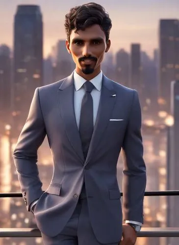 a man with an artistic mustache and grey suit,dojima,a black man on a suit,ceo,salaryman,commissario,black businessman,business man,zegna,debonair,businessman,saeed,men's suit,comendador,spy,rafael,af