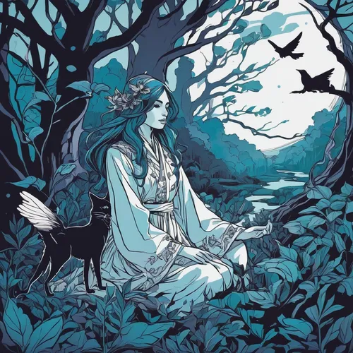 rusalka,halloween illustration,the witch,faerie,capricorn mother and child,fae,the night of kupala,crow queen,druids,dryad,the enchantress,harpy,jessamine,the snow queen,witch's house,fairy forest,witch house,haunted forest,faery,enchanted forest,Illustration,Black and White,Black and White 12