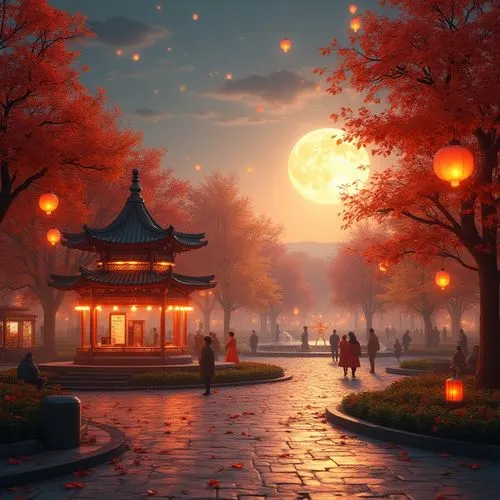 lanterns,autumn background,autumn scenery,mid-autumn festival,oriental lantern,evening atmosphere,fantasy landscape,autumn landscape,landscape background,autumn park,youliang,qibao,oriental,world digital painting,autumn morning,fantasy picture,one autumn afternoon,qingcheng,the autumn,autumn songs,Photography,General,Realistic