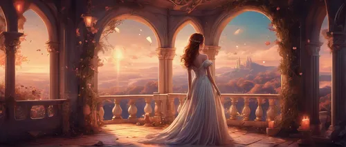 fantasy picture,rapunzel,fairy tale,fairytales,fairytale,enchanted,a fairy tale,fantasy art,fairy tales,hall of the fallen,fantasy landscape,fairy tale character,romantic scene,girl in a long dress,games of light,evening atmosphere,fairy tale castle,romantic portrait,cinderella,daybreak,Conceptual Art,Fantasy,Fantasy 01