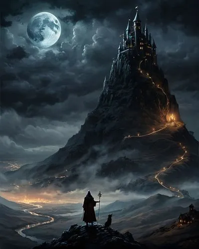 fantasy picture,fantasy landscape,ravenloft,fantasy art,dragonstone,erebor,nacht,mordor,morgul,witch's house,castle of the corvin,knight's castle,steinborn,eyrie,highborn,ghost castle,dagestanis,night scene,nargothrond,darklands,Conceptual Art,Fantasy,Fantasy 34