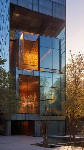 a large glass building with many trees,glass facade,juilliard,bunshaft,julliard,glass building,phototherapeutics,Photography,General,Commercial