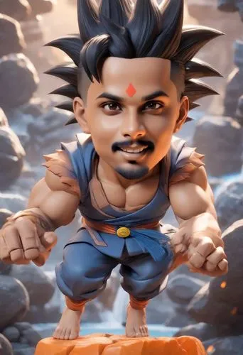 a cartoon character with black hair and piercings on,tenkrat,kakarak,vamana,jayasimha,kakudji,narasimha,kafeel,mahabali,goku,shantadurga,son goku,daggubati,kishenji,gangaikonda,suriyasai,shivalinga,sa