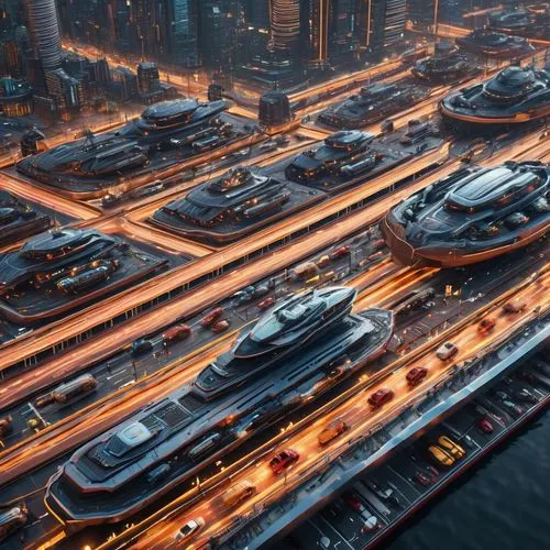 fleet and transportation,ship traffic jams,ship traffic jam,harbour city,dubai marina,transport and traffic,transport hub,futuristic landscape,ship yard,futuristic architecture,metropolis,cargo port,floating production storage and offloading,dubai,evening traffic,transportation system,futuristic,the transportation system,traffic jams,city cities,Photography,General,Sci-Fi