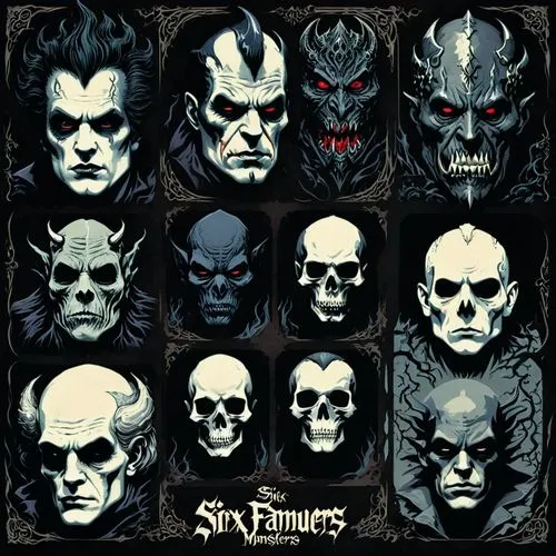 headshrinkers,day of the dead icons,skulls,skinners,ravagers,saunters,Illustration,Realistic Fantasy,Realistic Fantasy 46