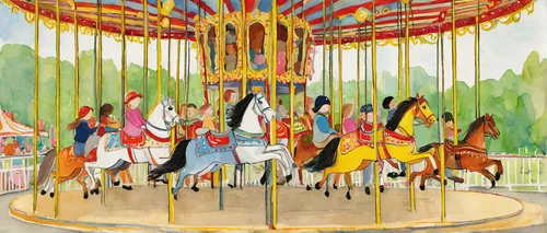 carousel,merry-go-round,merry go round,carousel horse,amusement ride,annual fair,children's ride,amusement park,fairground,carnival horse,funfair,high wheel,carnival tent,circus tent,maypole,amusement,circus,circus show,carnival,feria colors,Illustration,Paper based,Paper Based 22